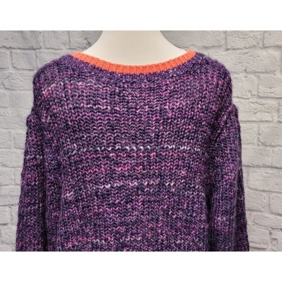 NWT FREE PEOPLE XL WALK ON BY PURPLE ORANGE SNAP YARN BOXY CARDIGAN SWEATER TOP - Picture 9 of 12